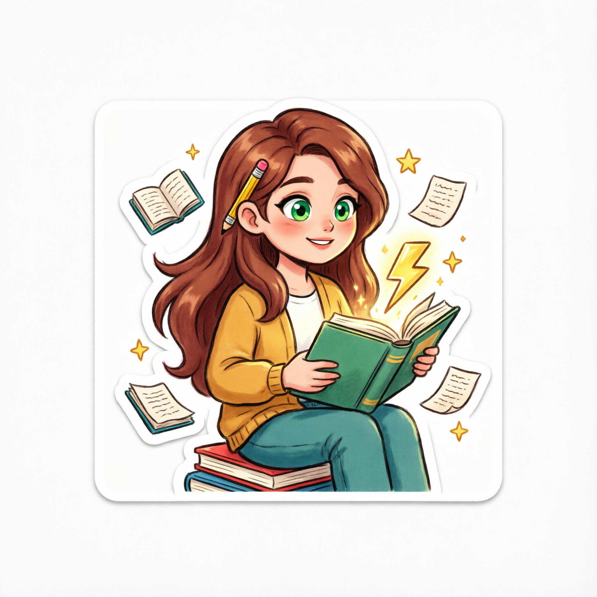 Алиса читает книгу с молнией